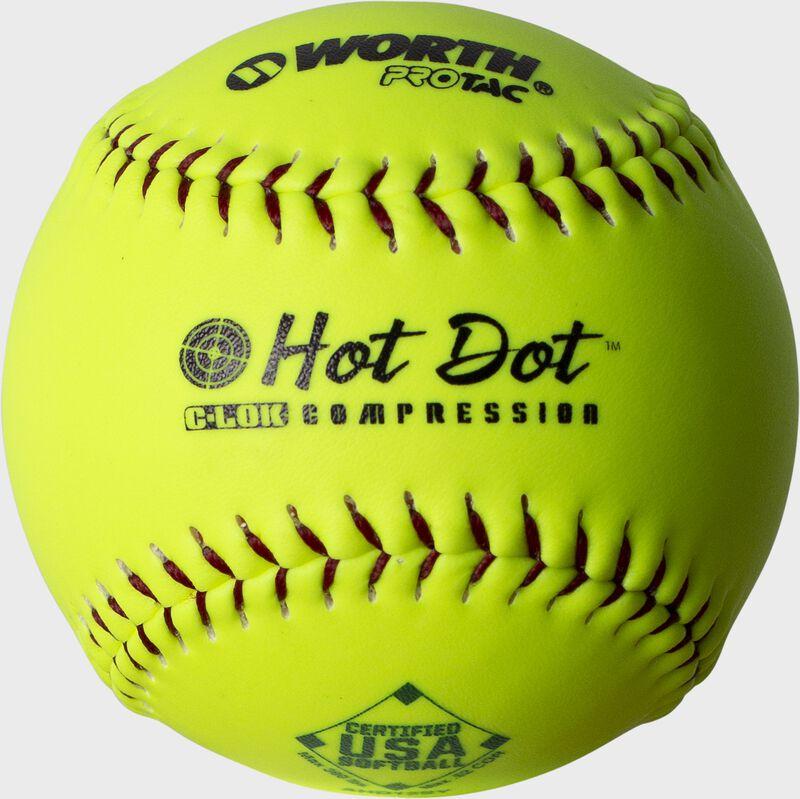 WORTH HOT DOT Slowpitch Softball Optic Yellow Leather 12in ASA WORTH HOT DOT Slowpitch Softball Optic Yellow Leather 12in ASA